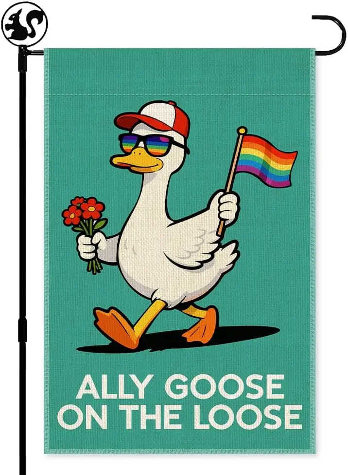 Ally Goose On The Loose Garden Flags, Double Sided Farmhouse Outdoor Lawn Decor Yard Flag, Funny Rainbow LGBTQ Pride Flags,  ZZM