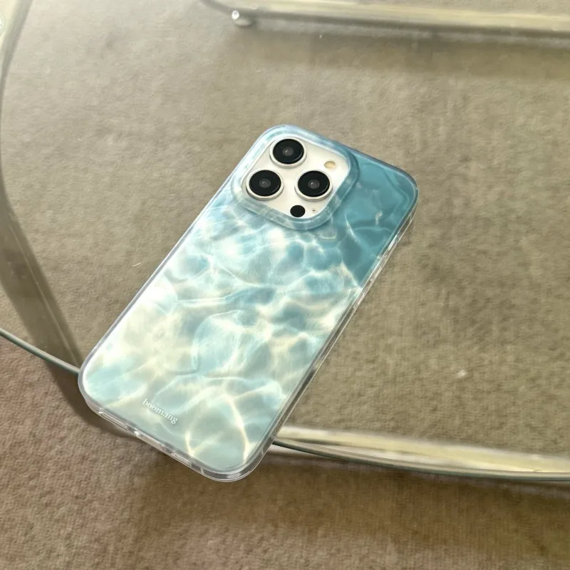 Gradient color seawater water ripple glitter art Phone Case For iPhone 17 16 15 14 13 12 Pro Max Case Cute luxury Cartoon Cover