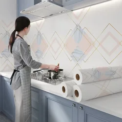 Cuisine Stove Oil Proof Waterproof Thick PVC Self Adhesive Wallpaper Furniture Kitchen Cabinets Fliesen Aufkleber Vinyl Stickers