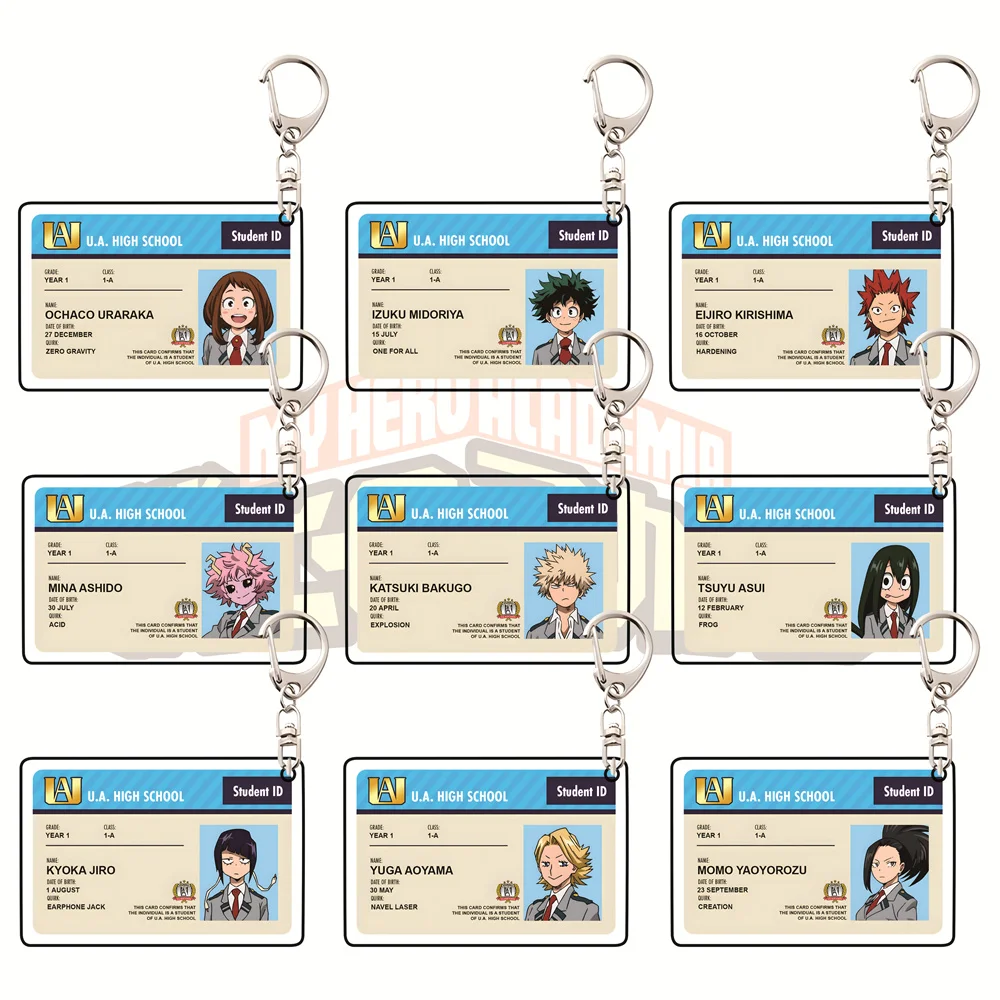 6cm My Hero Academia Studenten-Karten-Stil Acryl-Schlüsselanhänger Anime ID-Karten-Anhänger Taschenanhänger Sammlerstück Geschenk für Fans
