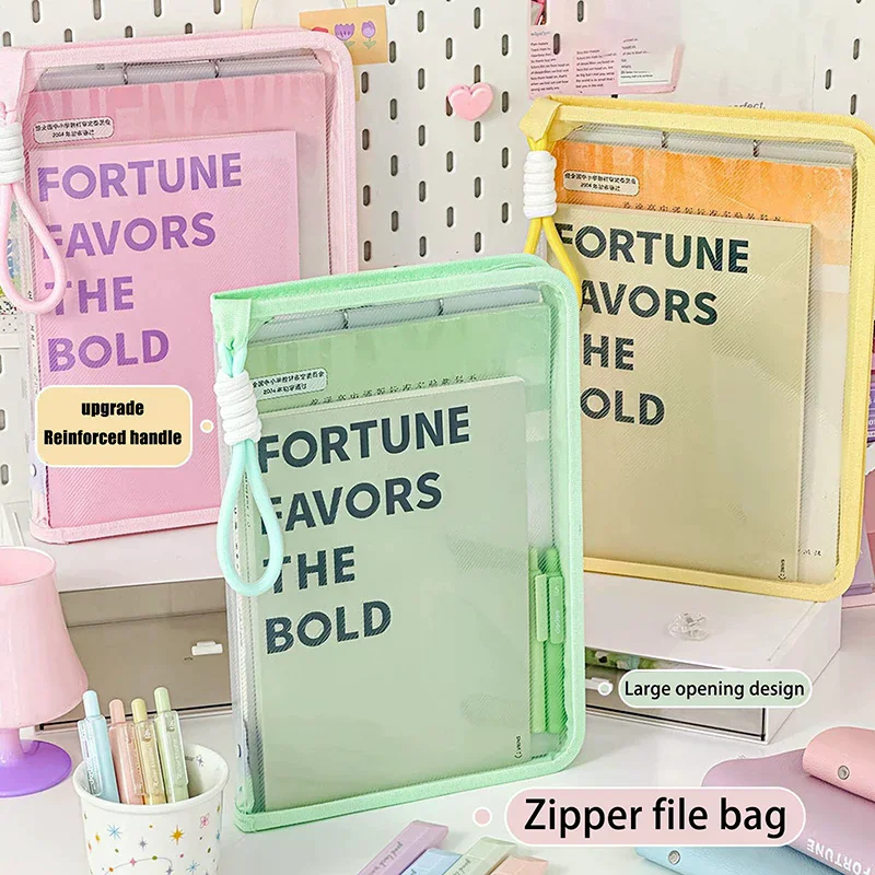 1PC Art Transparent Hand Zip Folder Test Paper Storage Bag Student Handheld Cartoon With Clipboard Hard Shell Homework Holder