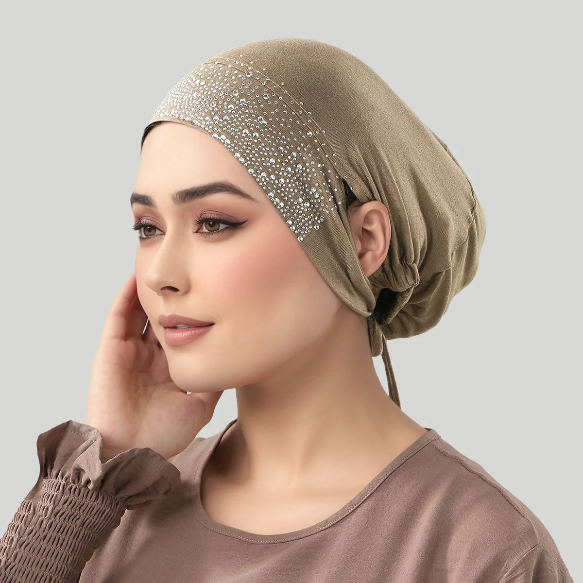 مشروط جيرسي underscarf الحجاب قبعة داخلية المرأة مسلم الماس قبعة ضمادة بسط عادي لينة وشاح الرأس التفاف عمامة مع ثقب #4