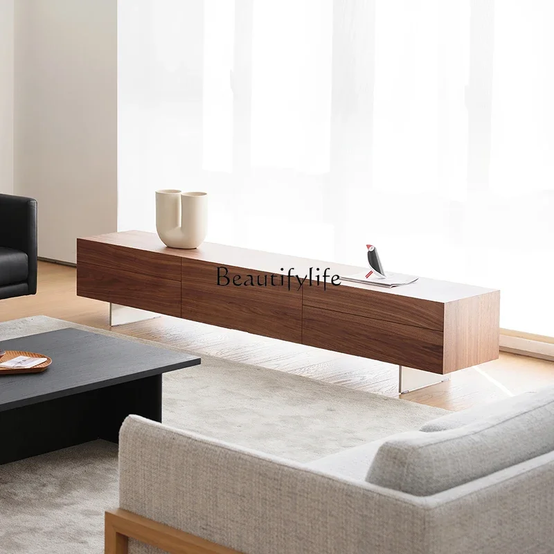 

10 Walnut Color TV Cabinet Modern Minimalist Living Room Solid Wood Japanese Floor Cabinet