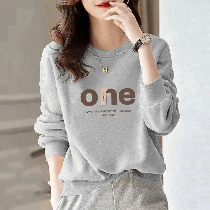 Women's Autumn and Winter Fashion Simplicity Printing O-neck Long Sleeve Sweatshirts Women Clothes Casual All-match Loose Tops