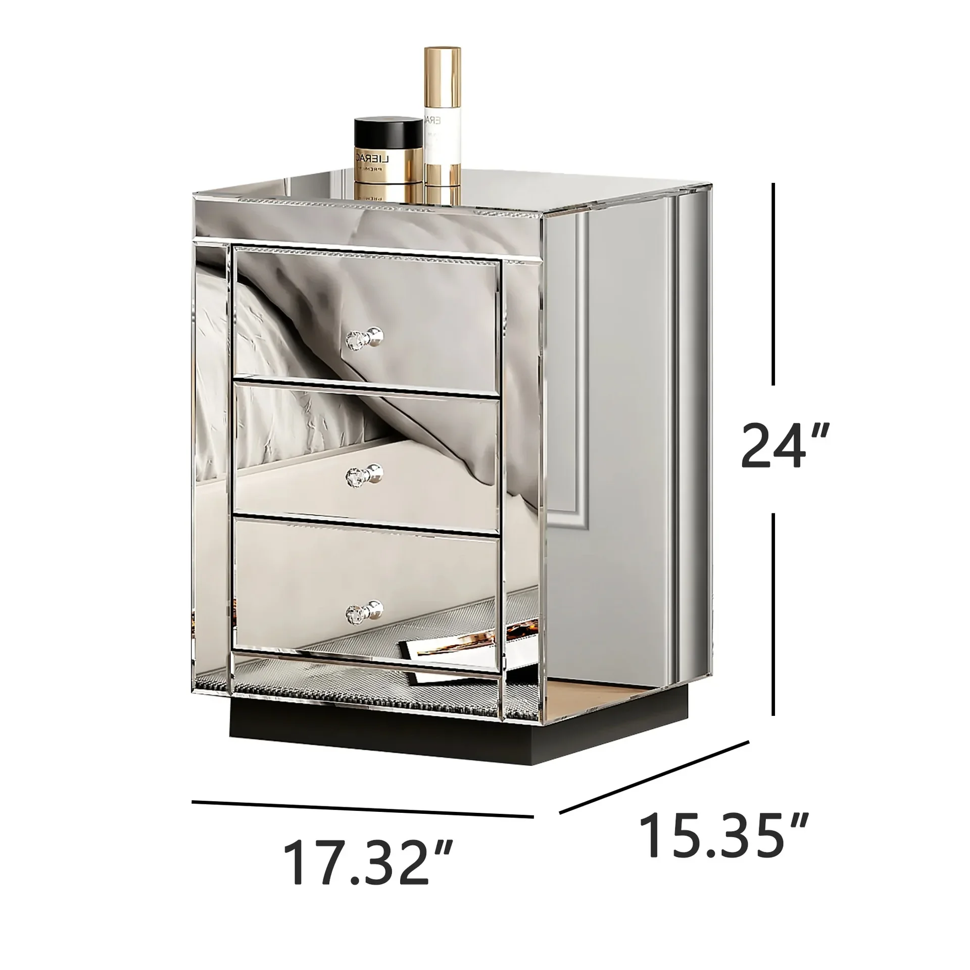 3 drawers mirror bedside table exquisite mirror accent, multifunctional bedroom coffee table