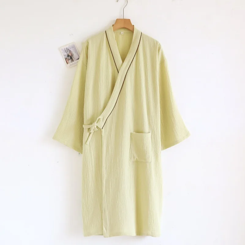 2026 Spring/Summer New Women's Japanese Sleeping Robe 100% Cotton Crepe Bathrobe Water Absorbing Quick Drying Thin Home Robe