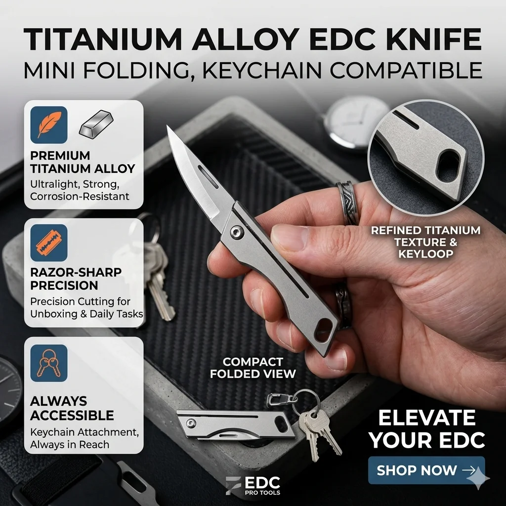 Schlüsselanhänger-EDC-Messer, tragbares Mini-Messer aus Titanlegierung mit scharfer D2-Stahlklinge für den täglichen Gebrauch, Rucksack-Accessoire – Detail 5
