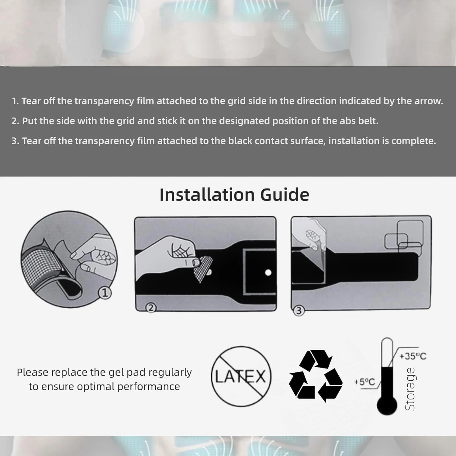 3 Generic Abs Stimulator Belt Gel Pads for All Abdominal Belts, EMS Replacement Gel Sheet for Abdominal Electrodes Pad Accessory