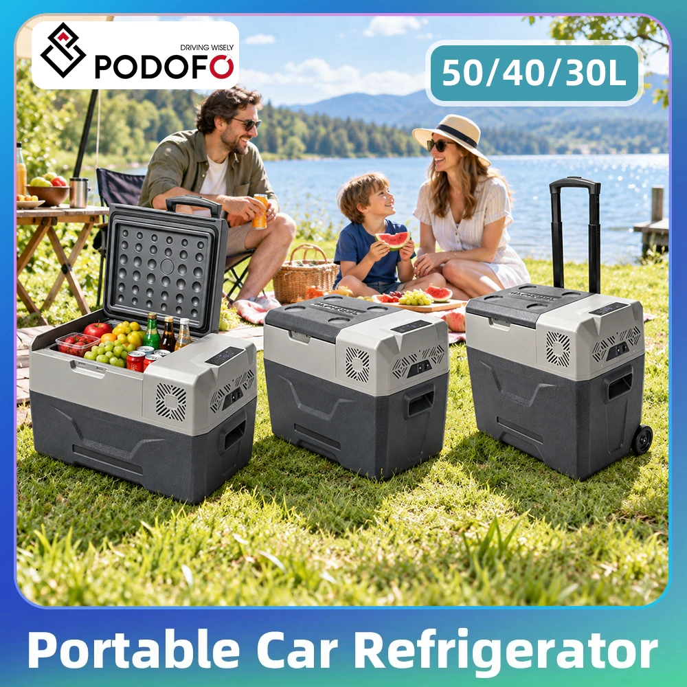 Podofo Frigorifero per Auto 30L 40L 50L Mini Frigo Congelatore Portatile con Compressore 12/24V DC 110-240V Box Ghiaccio per Campeggio Viaggi Casa Frigorifero Congelatore Portatile