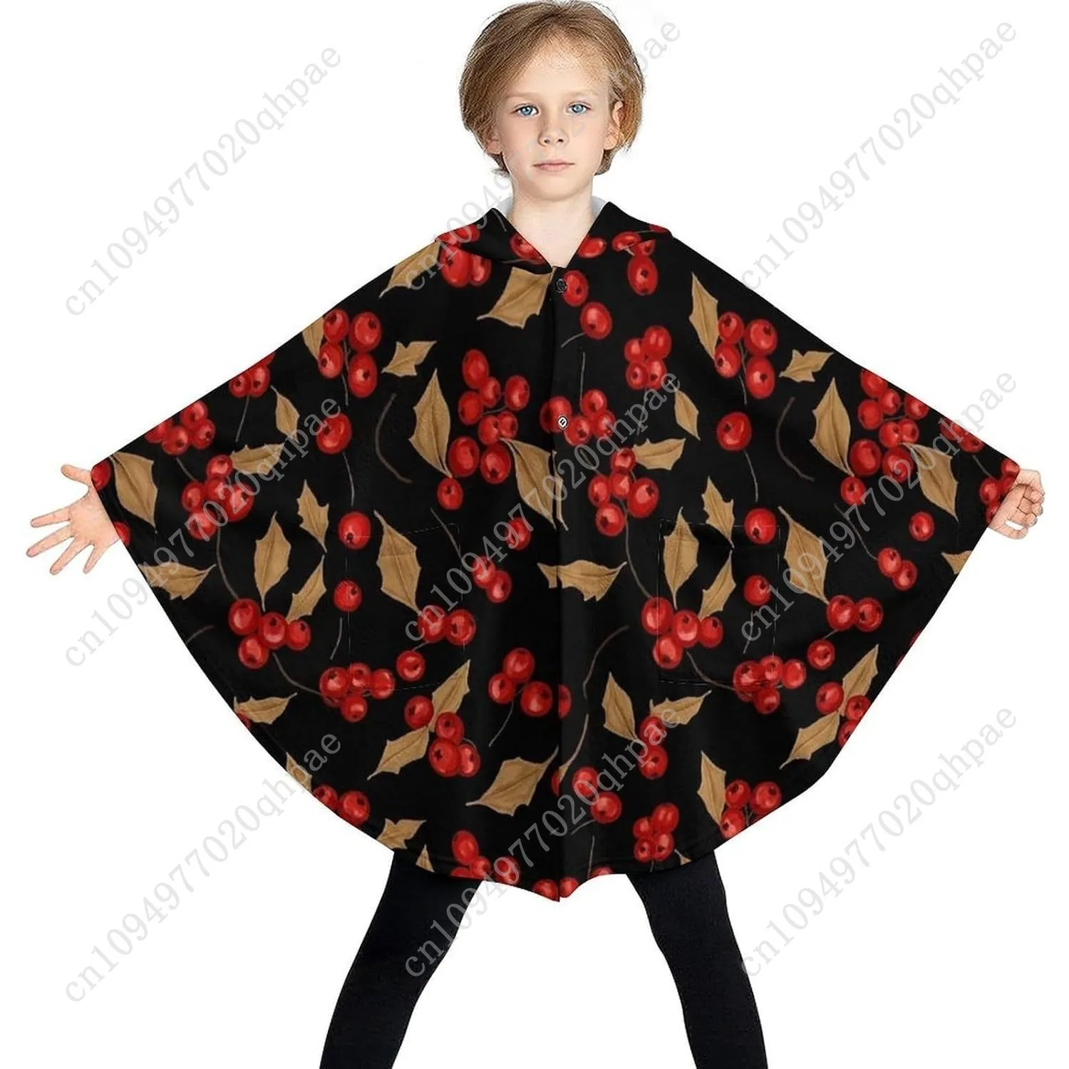 سترة بطانية مريحة من الفلانيل، هوديي كبير الحجم باللون الأحمر مع جيوب للأطفال والمراهقين #3