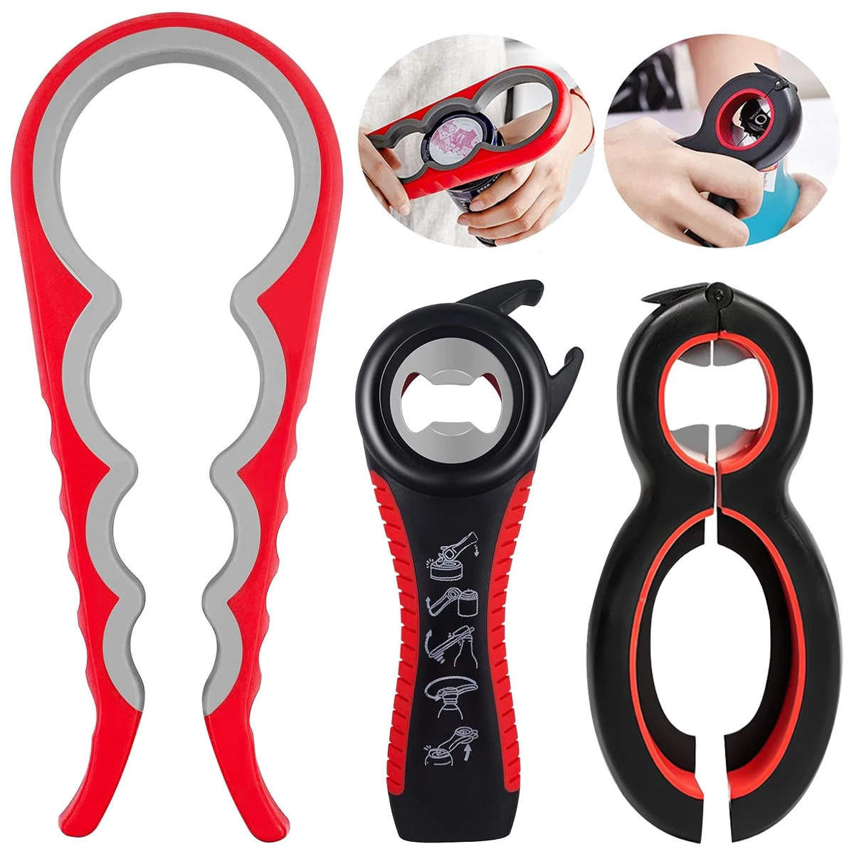 Leeseph Can Opener Set, Portable Multifunctional Non-Slip Can Opener Bottle Opener Kit,Labor Saving Can Cap Opener Set for Home