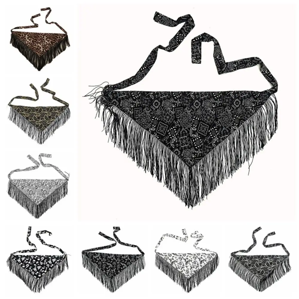 Polyester Tassel Triangle Scarf Triangle Shape Tie Waist Design Printed Wrap Bustier Tassel Fringe Decor Multi-Wear Waist Belt