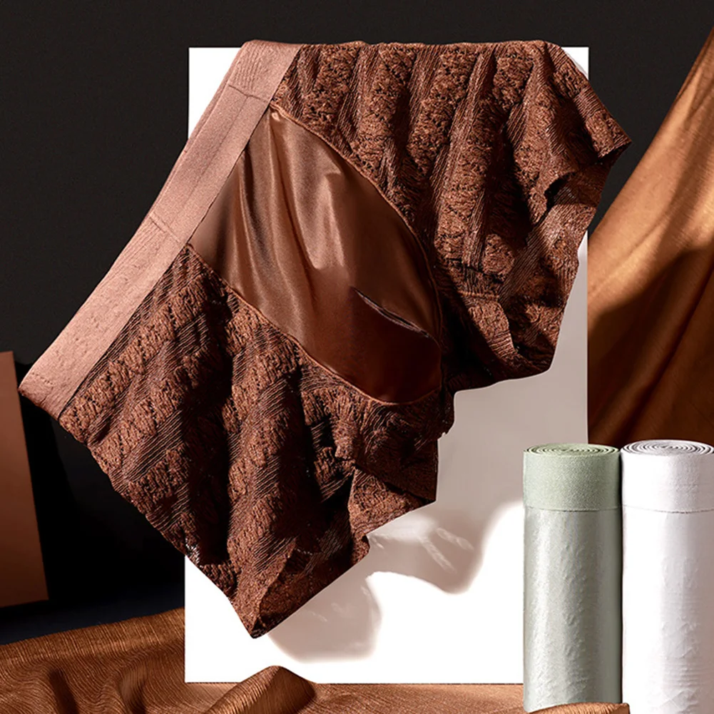 

Men Wrinkle Jacquard Solid Boxers See Through Underwear Mesh Sheer Mid Rise Trunk Stretch Briefs Breathable Panties Man Clothes