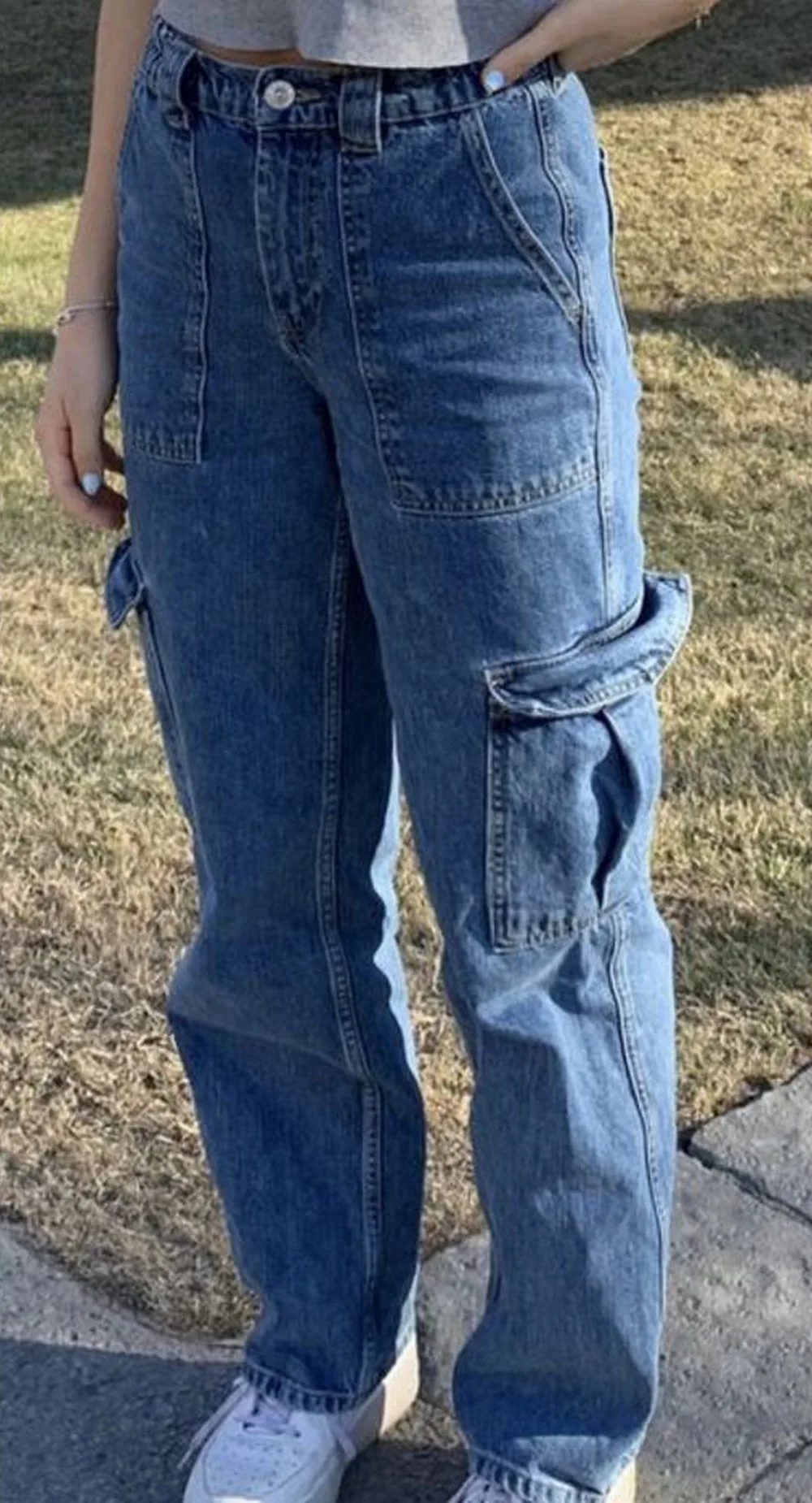 Women's Designer Jeans Straight  Leg Tall  Pocket Y2K  Tactical Harajuku Work 80 90 Classic Denim Cargo Pant