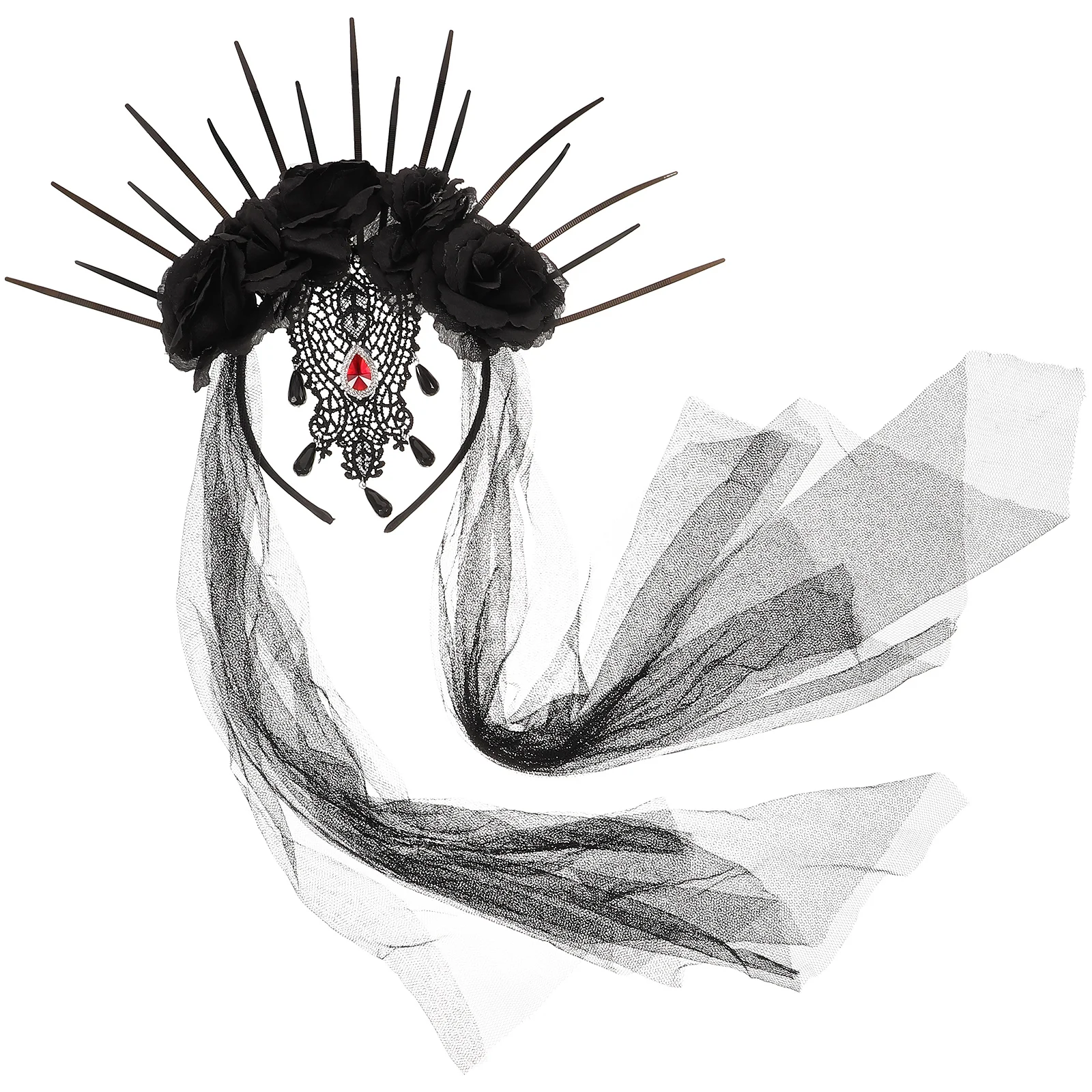 

Gothic Crown Mesh Black Veil Headb for Halloween Party Costume DIY Decor Lightweight Easy to Wear Festival Accessory