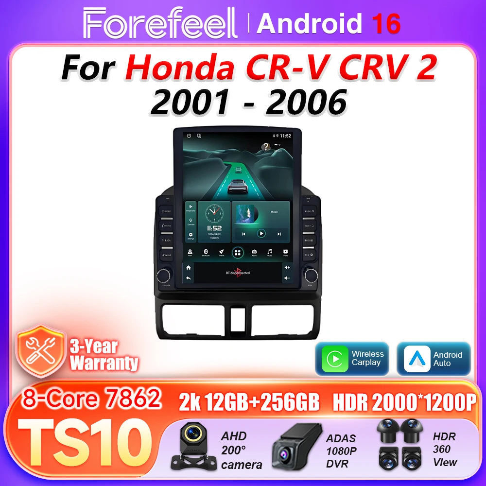 Android 16 Auto Car Radio For Honda CR-V CRV 2 2001 2002 2003 - 2006 Carplay Video BT 5G Wifi Multimedia Player Stereo GPS RSD