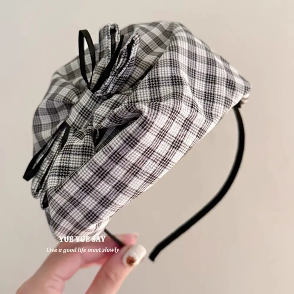 Half Hat Plaid Formal Hat Headband Beret Wide Side Top Hat Hairband British Style Hair Accessories Bow Hair Hoop Ladies/Girls