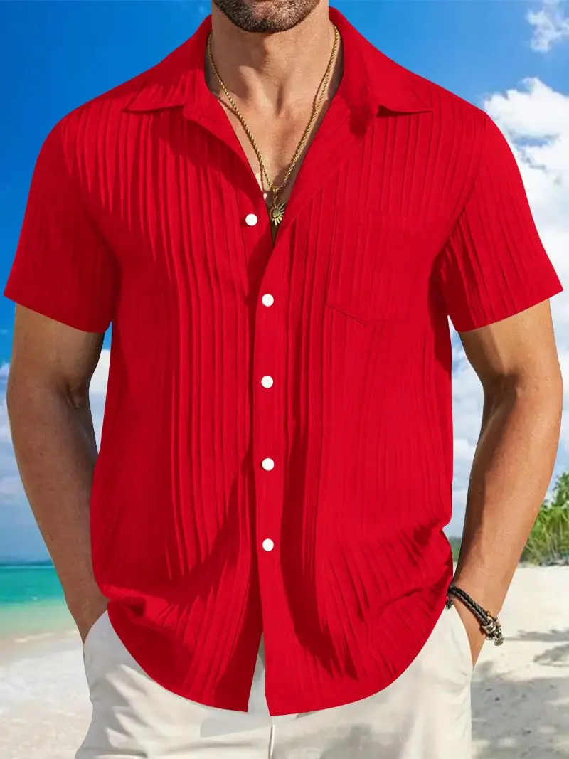 2024 primavera/verão moda explosiva verão moda masculina listrado casual praia camisa de manga curta lapela camisa urbana para