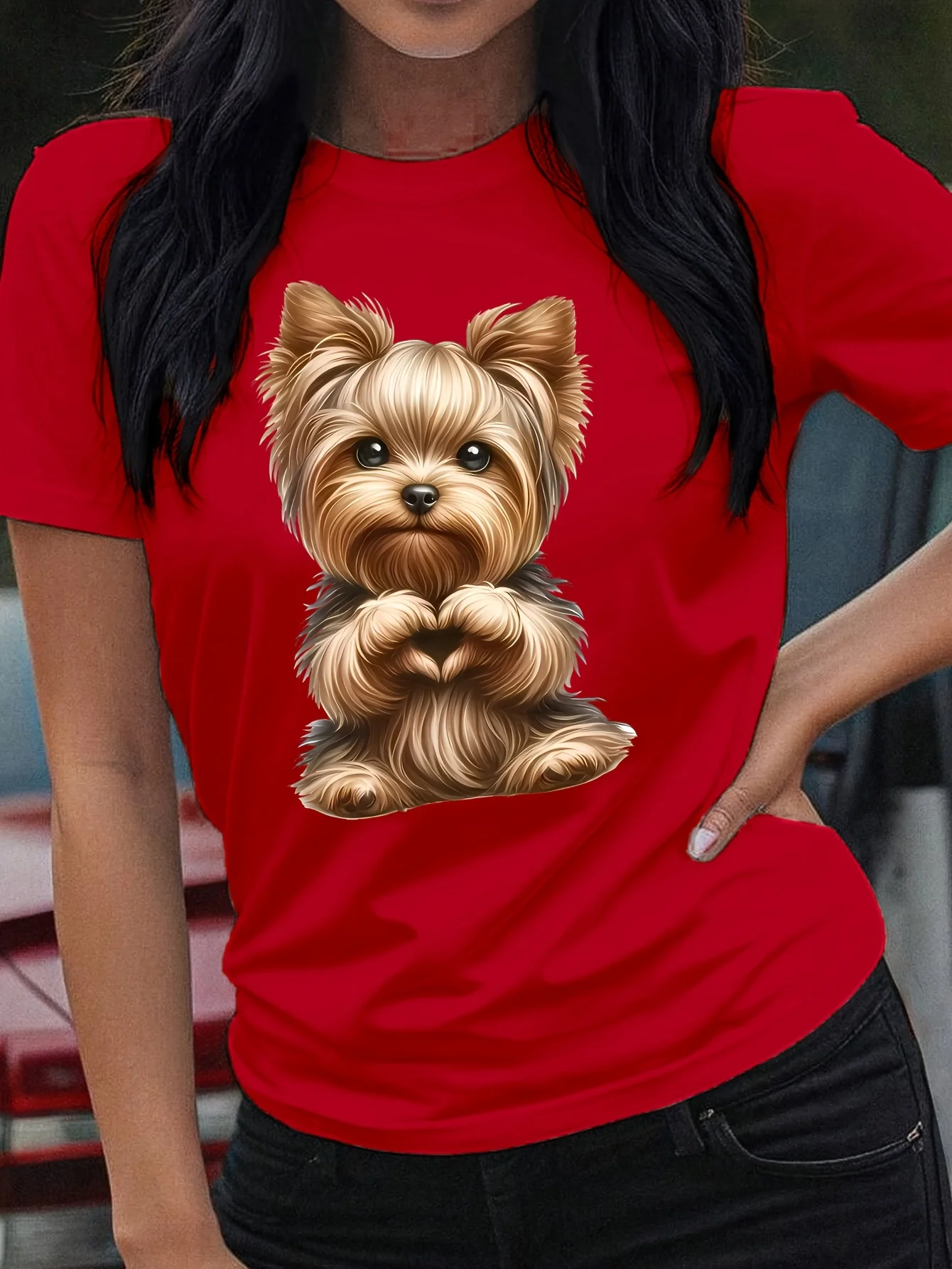 Yorkie Puppy Heart Women's Tee - Cute Dog Graphic, Adorable Pet Print for Casual Daily Wear