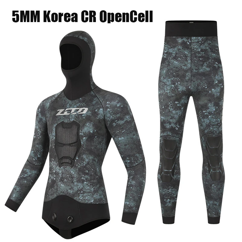 Traje de buceo de 2 piezas para hombre, traje de neopreno para pesca submarina, 5MM CR, traje de buceo OpenCell bajo el agua, traje húmedo de buceo con capucha para mantener el calor