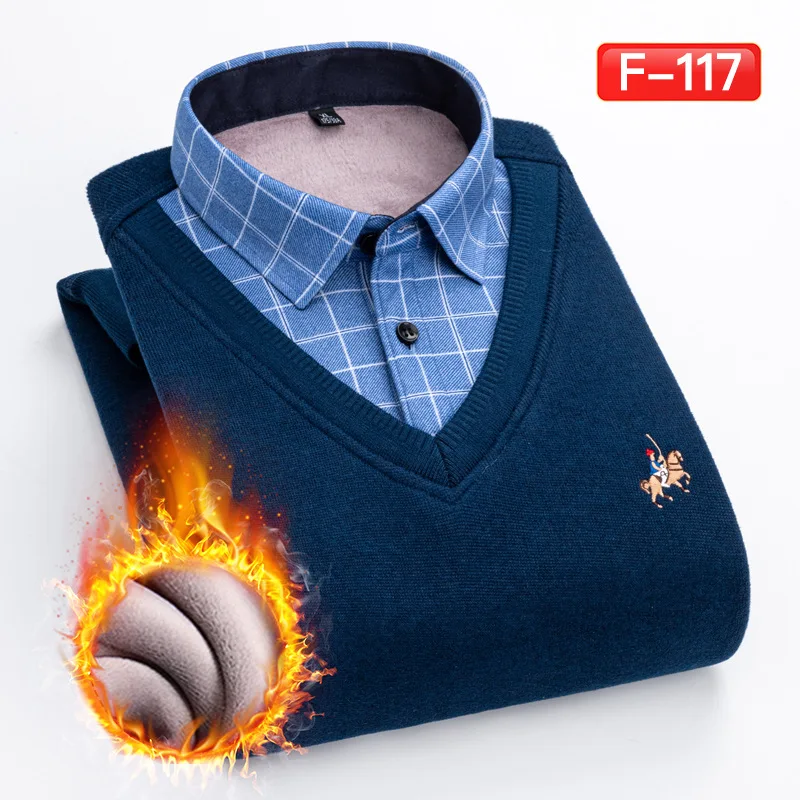 Men's Shirts Men's Warm Thickened Fake Two-piece Shirts Men's High-quality Shirts Men's Sweaters Men's Warm Clothes  Shirt Men