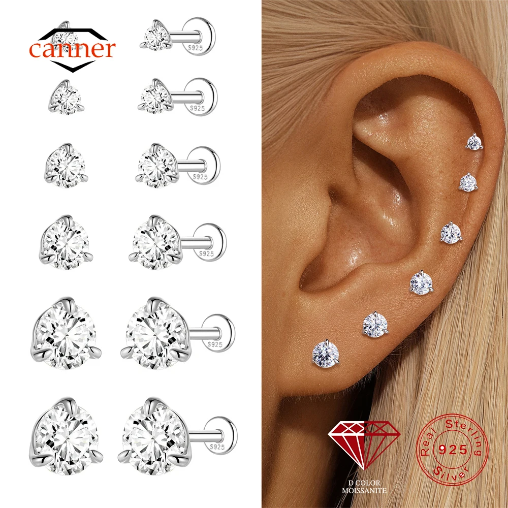 

CANNER 1PC Certificated 0.03-1.2CT Three Claws Sparkling Moissanite Earrings Women Men Classic Bridal Jewelry 925 Silver Earring