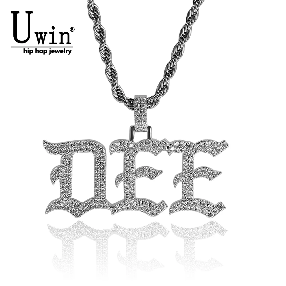 

UWIN Vintage Old English Letters Custom Necklace Personalized Initial Letter DIY Name Pendant Iced Out CZ Chain HipHop Jewelry