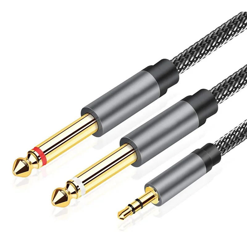 3.5mm do podwójnego kabla Audio 6.35mm przewód Stereo Y-Splitter TRS kabel AUX męski 6.35 do 3.5 Jack do wzmacniacza głośnikowego Adapter 6.35mm