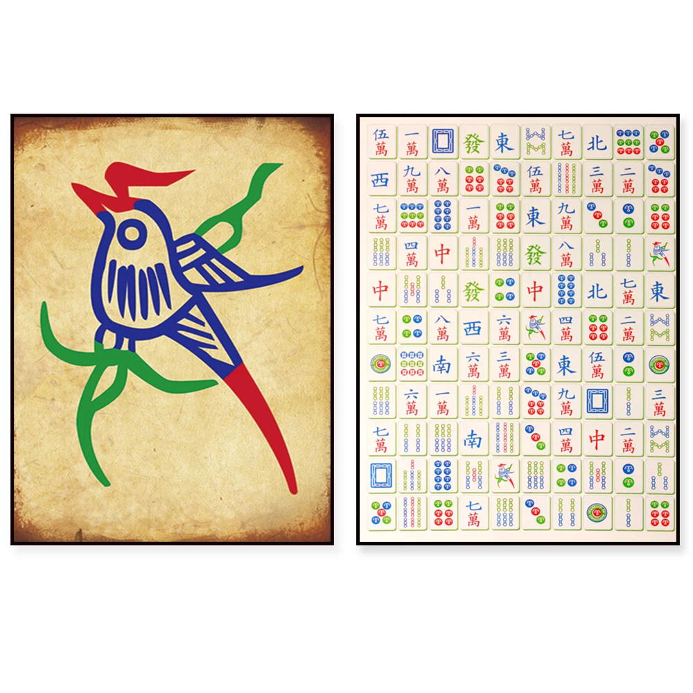 Gambling Mahjong Canvas Painting Vintage Home Decor Mahjong Pictures Club Casino Bar Restaurant Decoration Poster