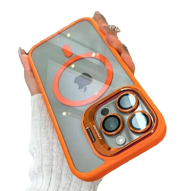 

Luxury Magnetic Shockproof Phone Case For iPhone 15 14 13 12 11 16 ProMax plus16E Funda Stand Glass Lens Safety Protection Cover