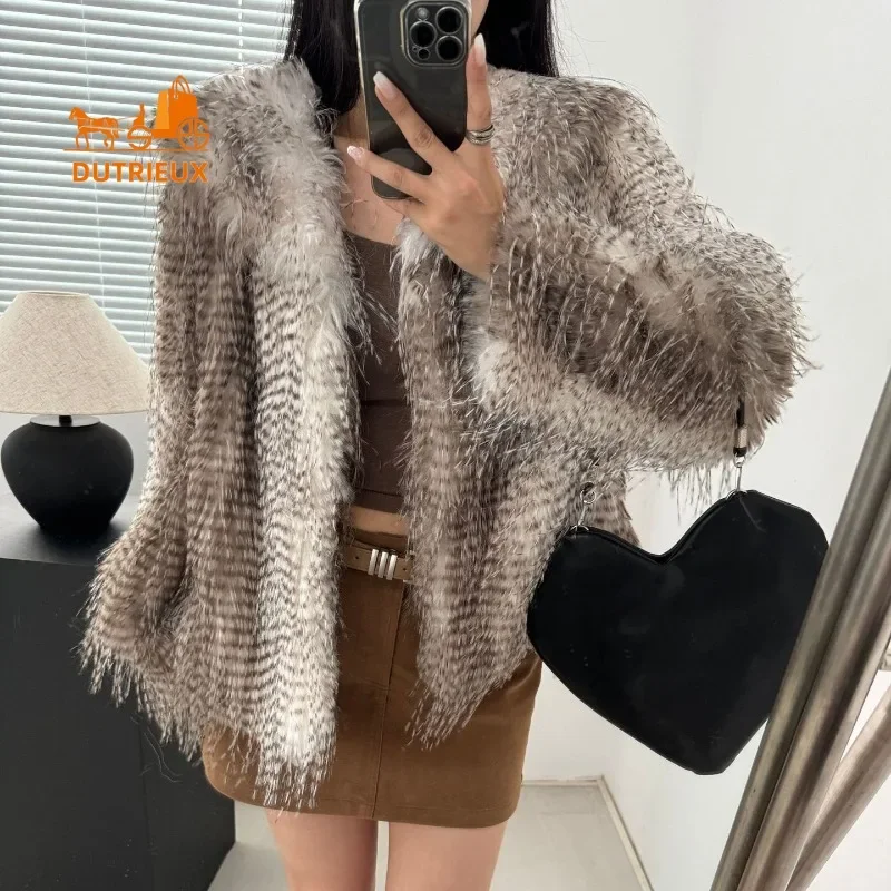 2024 Winter New Genuine Fur Coat for Women , Ostrich Short Loose Version Tassel Lapel Fur Coat , Elegant and Warm Travel Jacket