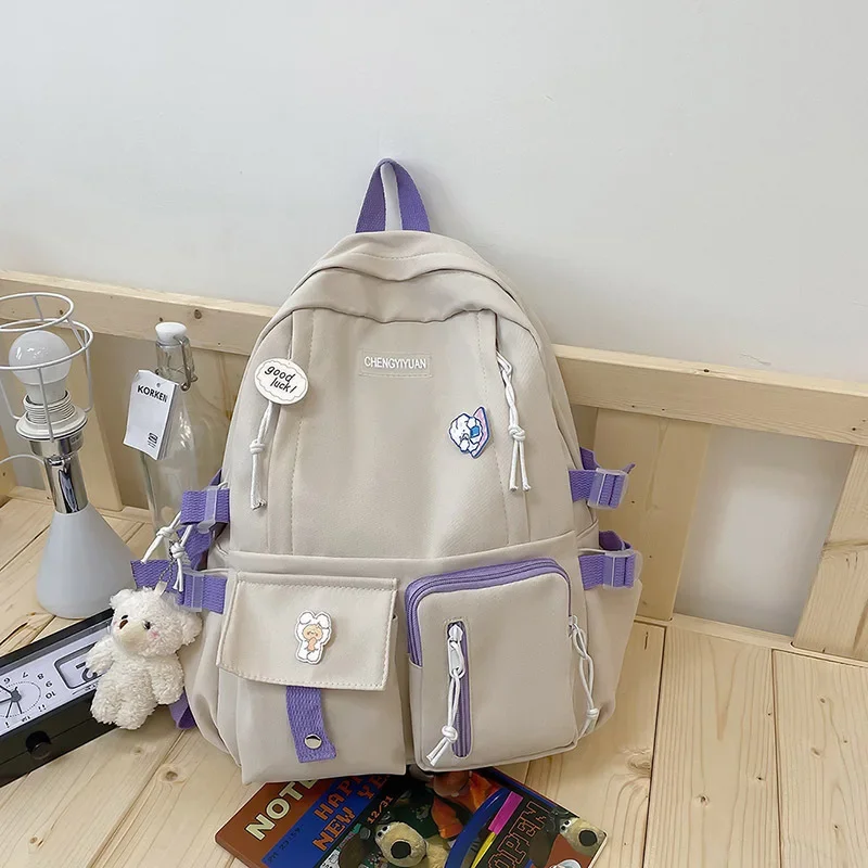 New Zipper Canvas Schoolbag Backpack Campus Large Capacity Junior High School Students Backpack