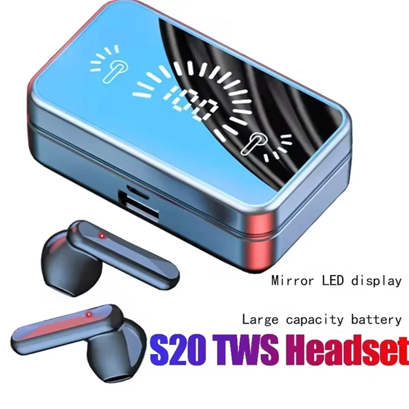 S20 سماعات رأس لاسلكية Fone سماعات بلوتوث سماعات أذن رياضية مع ميكروفون صندوق شحن سماعات لجميع الهواتف الذكية