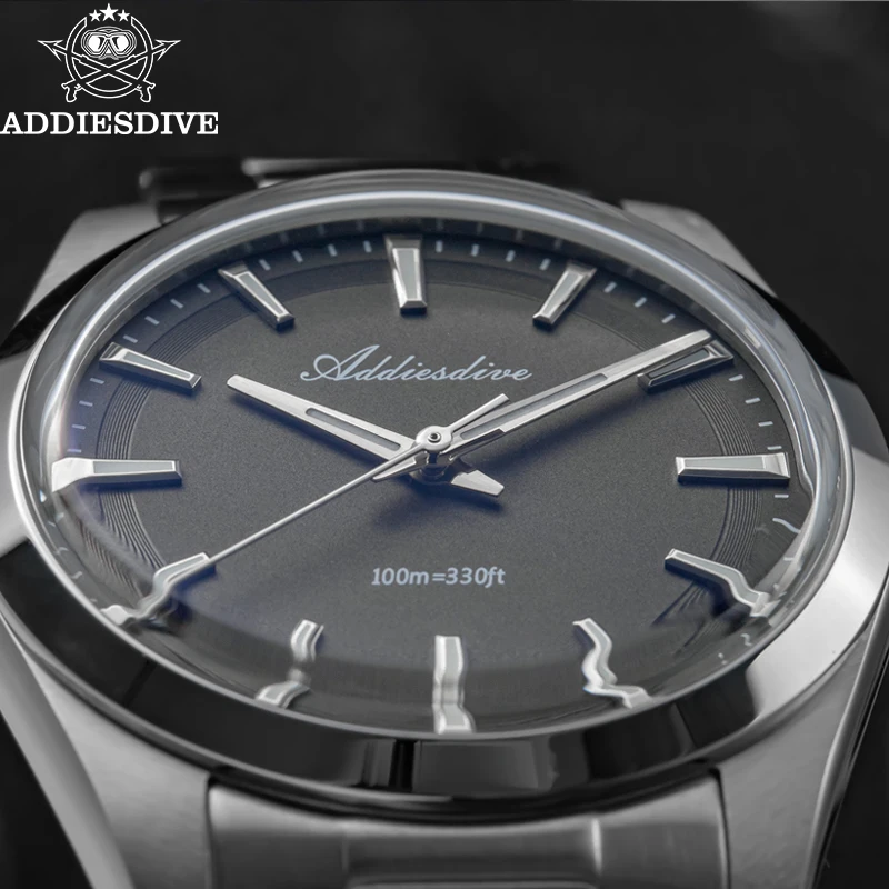 ADDIESDIVE Hot Sale Quartz Watch Simple 10Bar Steel Dive Wristwatch 36mm Bubble Mirror Pot Cover Glass Sports Men Watches AD2066 image 5