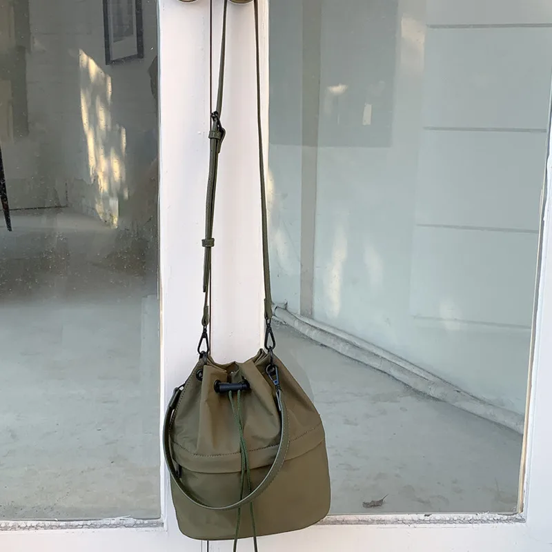 Nylon Pleated Drawstring Shoulder Bucket Bags For Women 2024 Spring New Fashion Crossbody Bag Underarm Bag Handbags And Purse