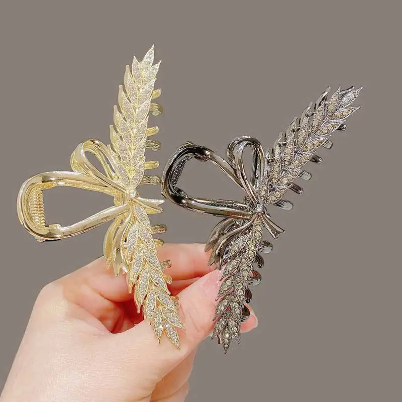 Luxury Rhinestone Metal Hair Claws Hairpins Wheat Flowers Hair Clip Grab Barrettes Hairgrip For Girl Ponytail Headwear