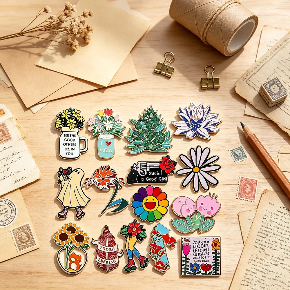 Flower Theme Enamel Pin Inspirational Text Rainbow Sunflower Ghost Brooch Aesthetic Plant Lapel Badge Clothing Backpack Decor
