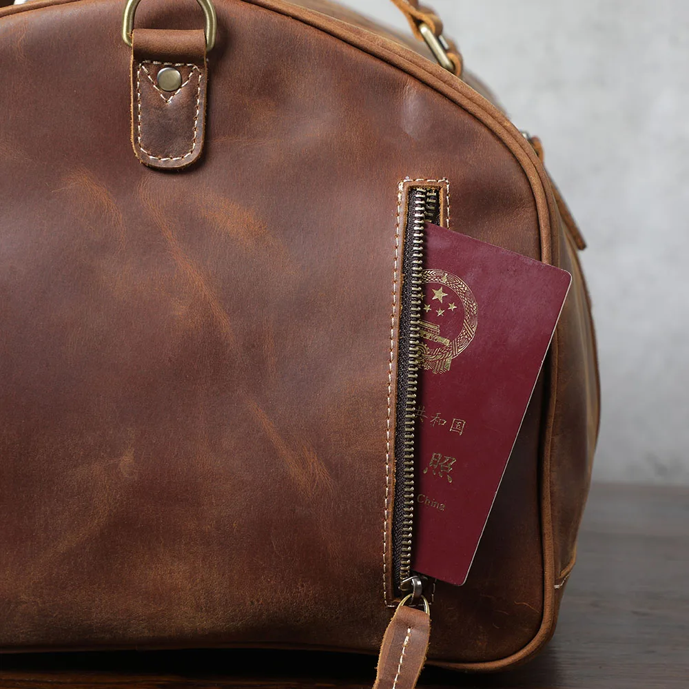 S.WORKER Vollnarbenleder Herren-Reisetasche mit mehreren Fächern, große Kapazität, Weekender-Reisetasche aus Vollnarbenleder – Detail 15