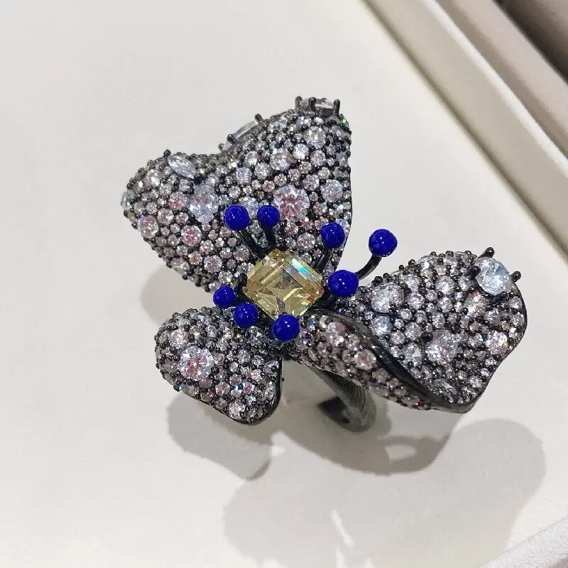 

Кольцо ARIGAYA из стерлингового серебра 925 пробы с натуральным желтым танзанитом, роскошное открытое кольцо с большим цветком и цирконом, ювелирные изделия для женщин