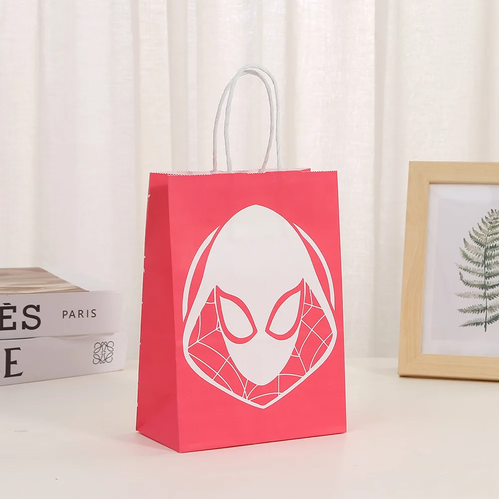 12pcs Disney Large Kraft Paper Bag With Handles For Guest Gift Food Package Spiderman Gift Bag For Kids Birthday Party Candy Box