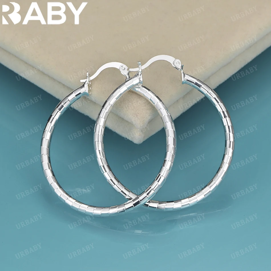 

URBABY 925 Sterling Silver 40mm Hoop Earrings For Women Fashion Classic Jewelry Engagement Wedding Accessories