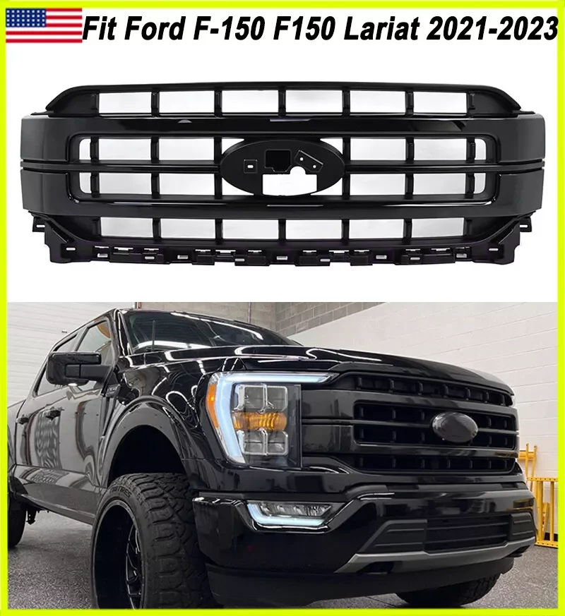 Gloss Black Front Bumper Grille fit for Ford F-150 F150 2021-2023 Lariat Racing Grills Front Grille Inlet Grid Hood Mesh Grille