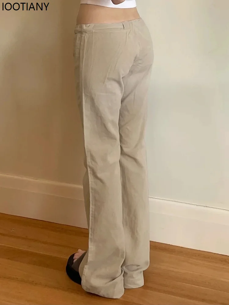 Y2k Vintage Low Rise Chic Pants Women's Streetwear Lace-up Loose Straight Trousers Casual Khaki Retro Korean Fashion Baggy Pants