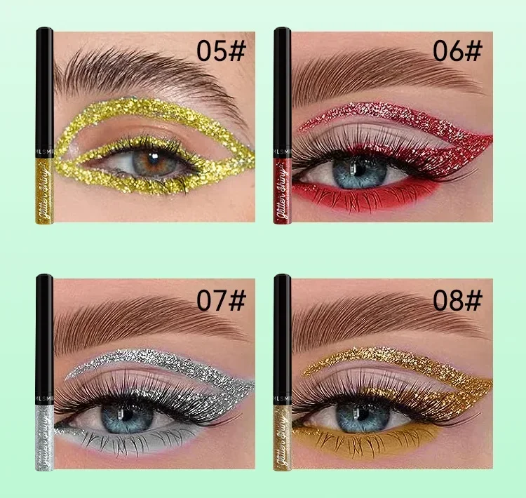 Diamante Shining Eyeliner, durável, impermeável, à prova de suor, 12 cores líquido sombra de olho, ferramentas de maquiagem profissional