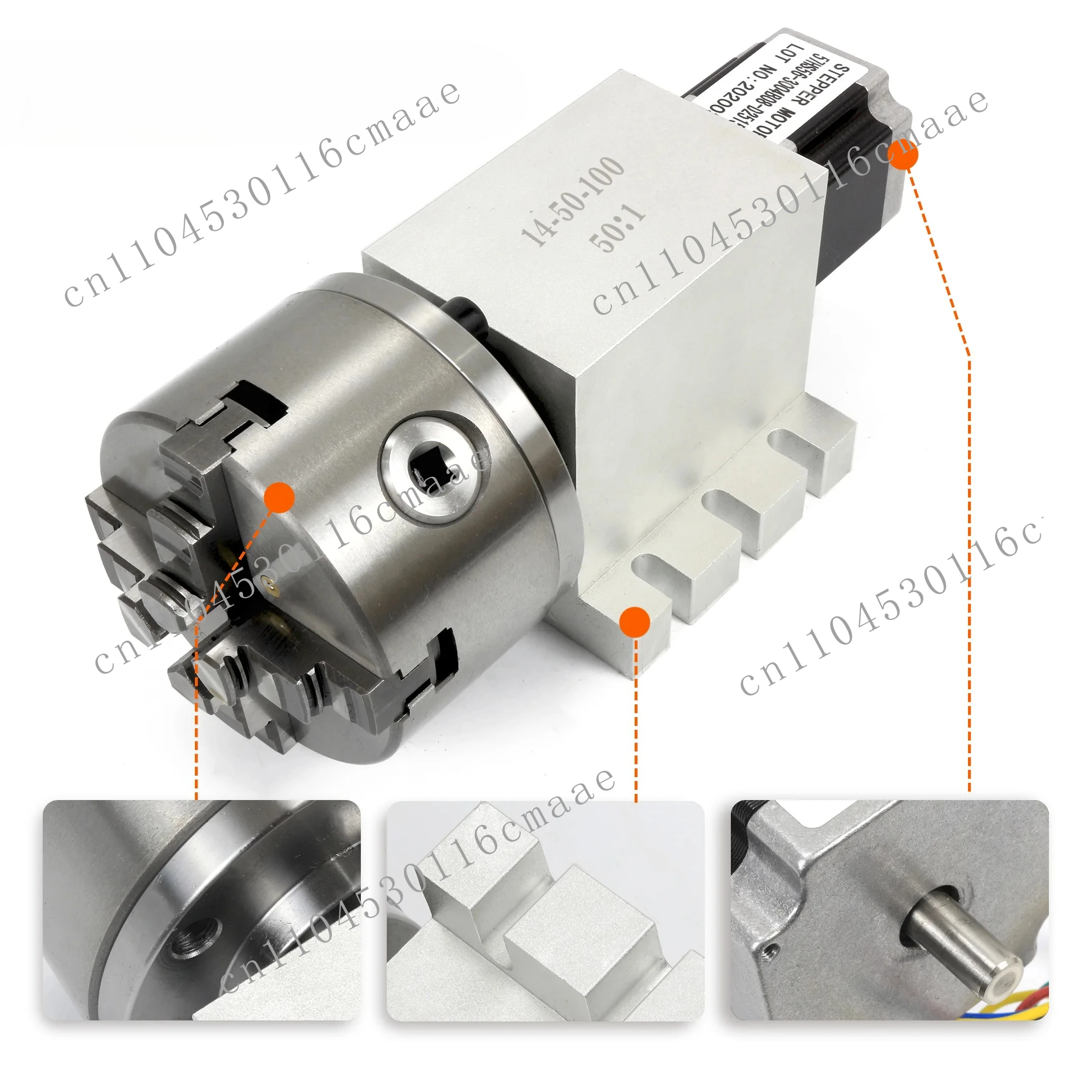 50:1 100:1 CNC 4th Fourth Axis Gapless Harmonic Reducer Gearbox K12-100mm 4 Jaws Chuck & 65mm Tailstock