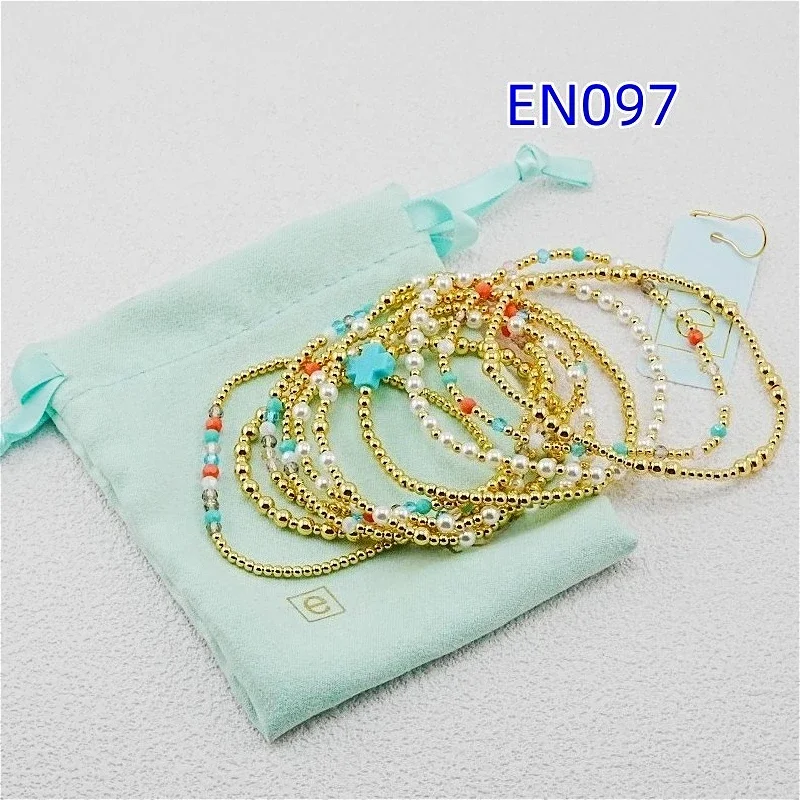 YozyCraft Cross Charm Colorful Beads&Pearl Stack of 10 Bracelets, Fashion Jewelry Gift for Women Daily Layering