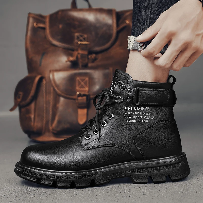 Man Shoes Military High Top Winter Lace-Up Botas Hombre Men Leather Shoes Fashion Motorcycle Men Ankle Boots Men Boots - view 3