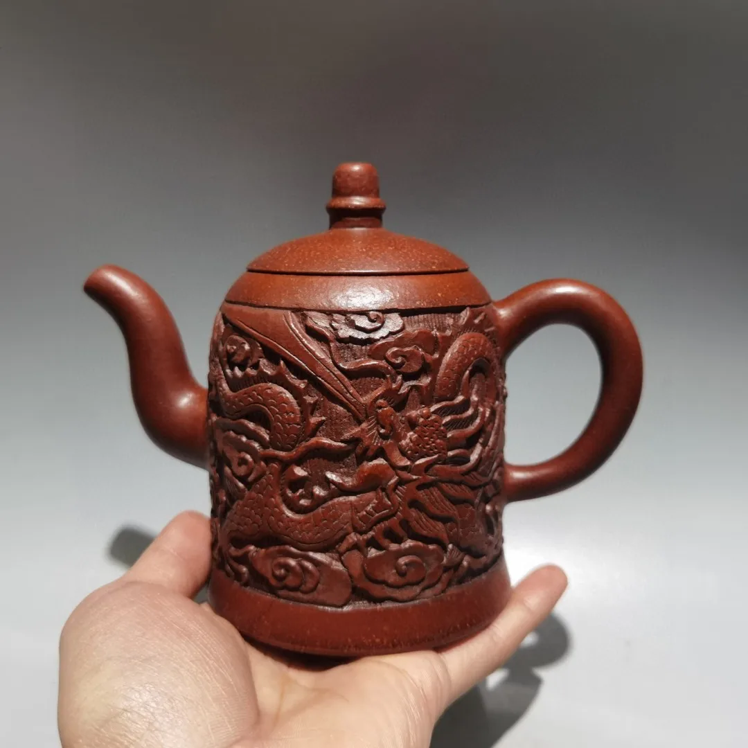 Unique Old Chinese YiXing Handcraft puyple Clay Teapot,Leap the Dragon Gate Kettle shape, with mark, Free shipping