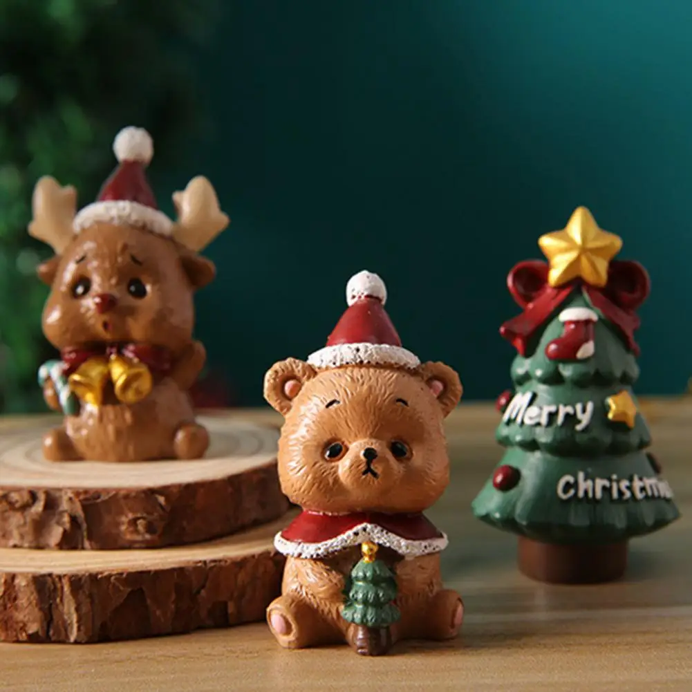 Christmas Ornament for Kids Children Room Decoration 3d Miniature Christmas Figurines Set for Home Decor Resin Santa Claus