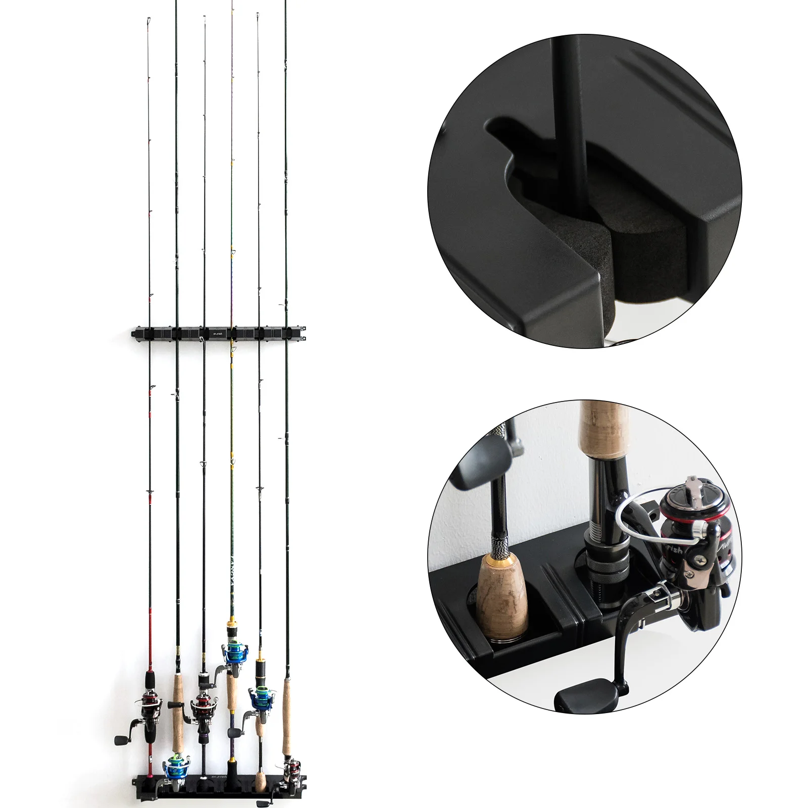 

Fishing Rod Holder Stand, Pole Holder, Rod Rack, Ceiling Wall Mount Garage Storage, ABS Plastic, 6 Holes, Horizontal Vertical